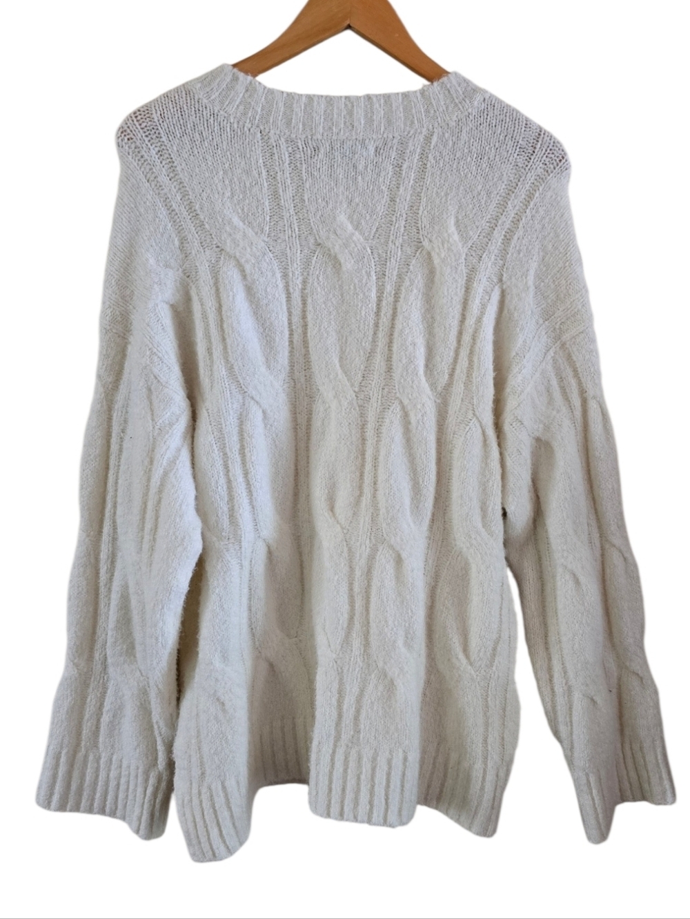 American Eagle Cream Cable Knit Oversized Crewneck Sweater Large Coquette Soft - Picture 7 of 7